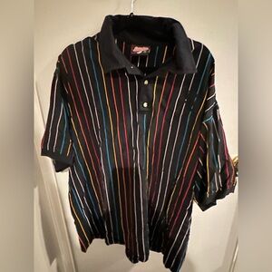 Men’s Stiches New York Yankees rainbow pinstriped polo shirt.